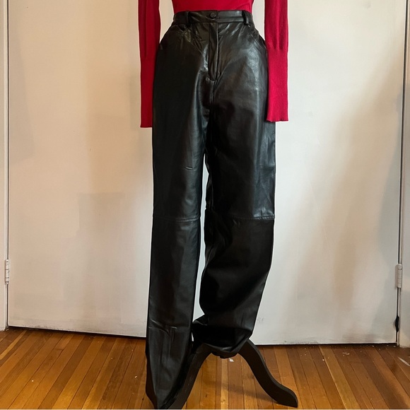 Vintage black faux-leather pants - Picture 1 of 4